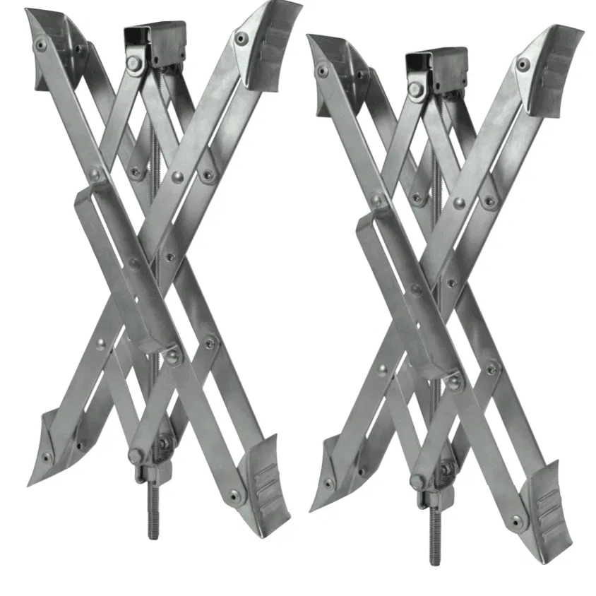 21-001095 – ULTRA FAB Wheel Chock, For Use With Tandem Axle Trailers Scissors Type Steel With Ratchet Wrench and Padl...